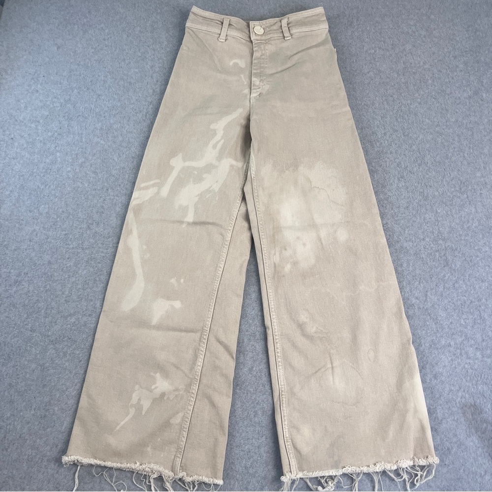 Zara Marine Straight Jeans Beige Bleach Wash High Rise‎ Flare Size 2